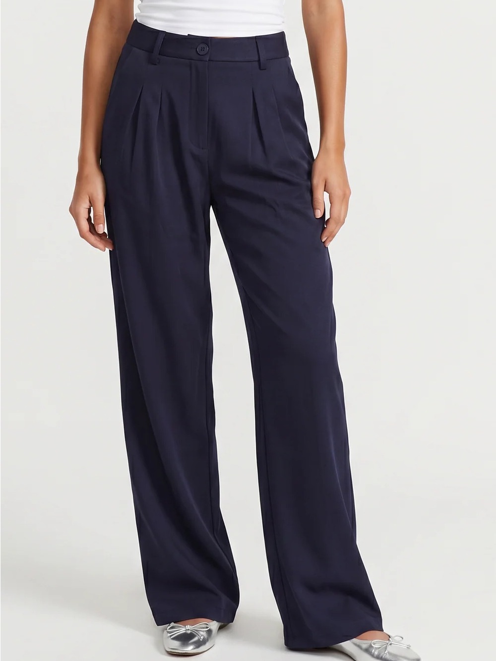 Brooklyn Karma Kensington High-Rise Wide-Leg Pants in Navy size 6 M Trousers
